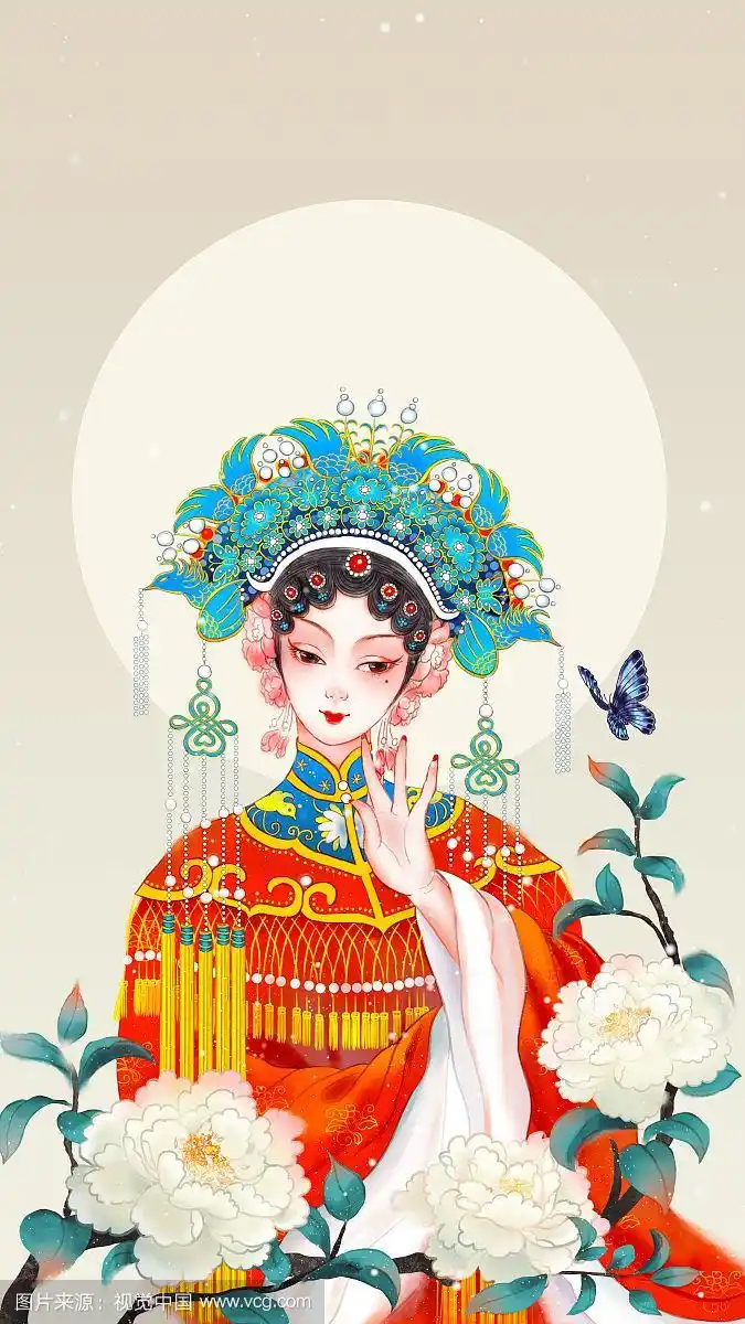 国潮戏曲花旦中国风手绘插画