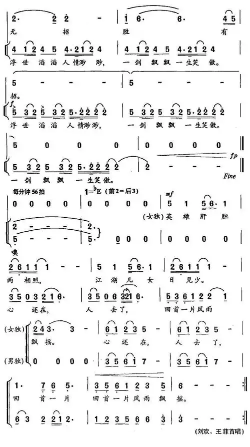 笑傲江湖(电视剧《笑傲江湖》主题歌) - 简谱 - 歌谱简谱大全