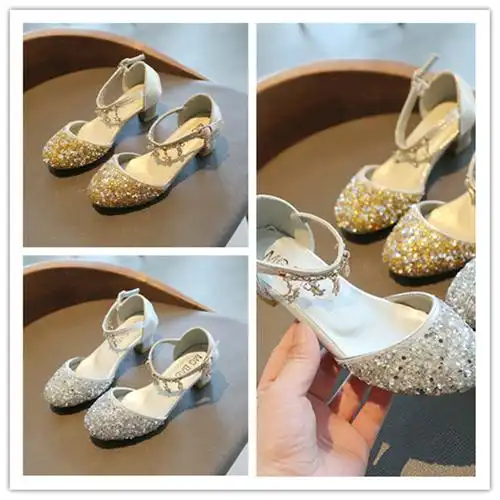 小女孩高跟鞋中大童儿童凉鞋水钻亮片女童公主鞋走秀鞋子小皮鞋潮