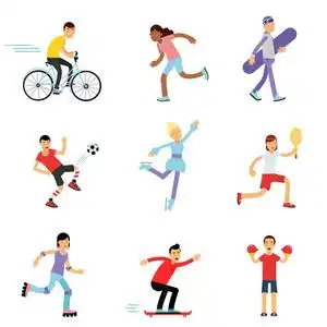 从事不同运动活动,嬉戏的儿童从事类健身房和户外卡通矢量插图照片