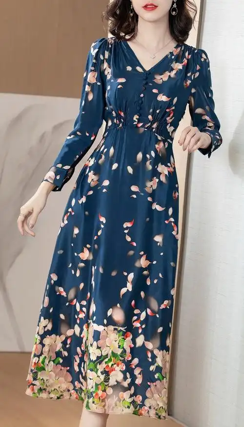 蓝色 s 品牌: 凯逸弗(kainifu) 商品名称:真丝连衣裙女装2020春季新款