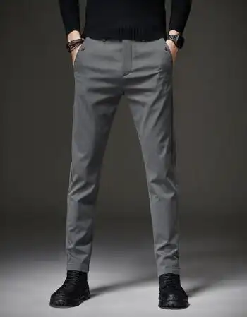休闲裤男2021春秋季轻奢直筒长裤潮流百搭青年裤子上班商务裤灰色28