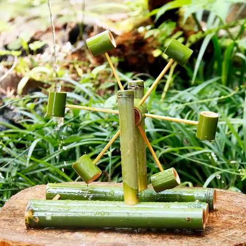 手工定制竹子做的水轮车模型洗澡竹水车儿童戏水竹制玩具传统复古