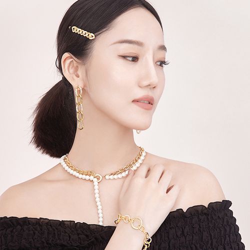 glameverxakiiiko明星同款环形人造珍珠链条项链项链