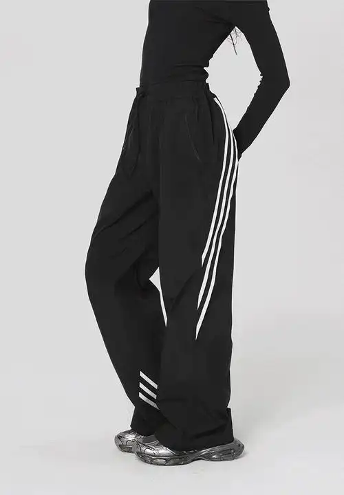 828设计感条纹阔腿运动裤女春季美式复古休闲宽松垂感