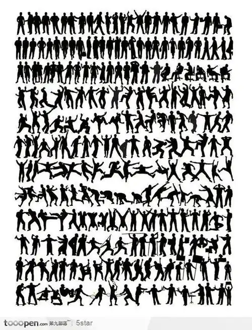 人物各种姿势动作剪影特写