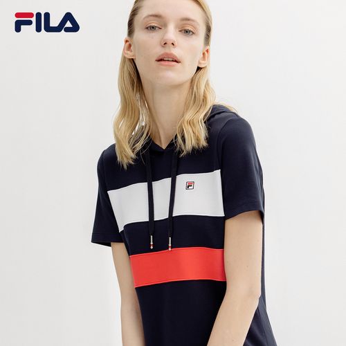 连衣裙fila斐乐女裙高圆圆同款2022年夏季连帽女子运动连衣裙