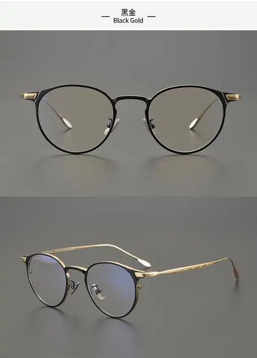 日本复古手工眼镜框余文乐同款超轻纯钛架男女大小脸可配近视黑圆