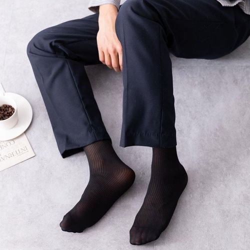 日本正装商务男士丝袜条纹夏季薄款西装袜子男长筒黑色皮鞋长袜潮