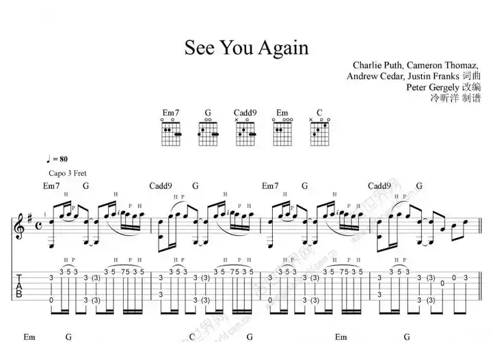 see you again吉他谱_peter gergelyg调指弹_xy.up - 吉他世界