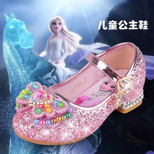 女童单鞋春秋时尚网红走秀表演水晶鞋冰雪奇缘高跟鞋儿童的公主鞋