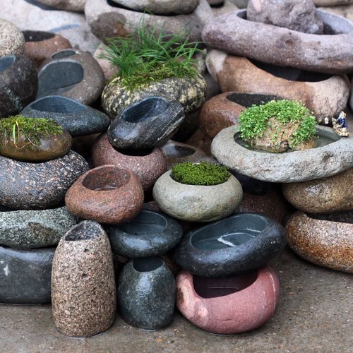 石头花器鹅卵石创意花盆菖蒲铜钱草盆禅意盆景花盆