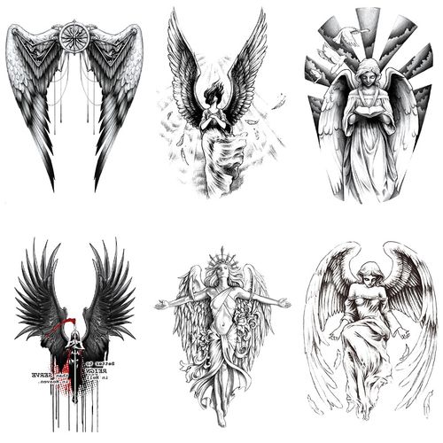 翅膀自由女神欧美风半臂手臂沾水转印防水纹身贴男女仿真刺青贴画