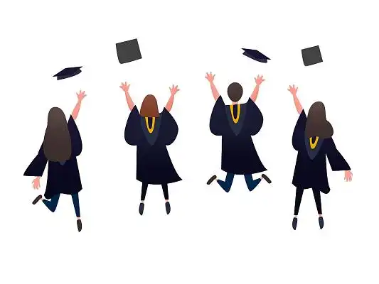 彩色手绘卡通学士服人物学生背影毕业季元素png素材