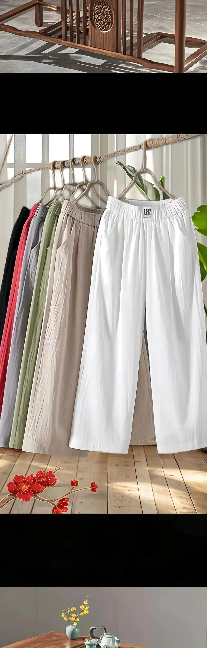 棉麻九分妈妈裤