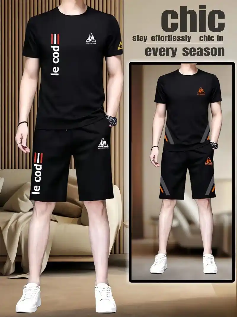 兄弟们,新款夏季短裤套装,男士休闲透气薄款五分运动短袖 t恤套装