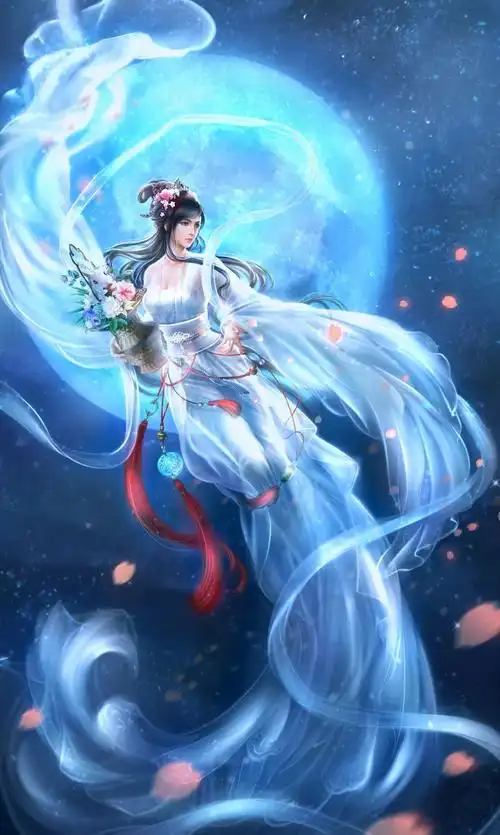 插画中国风古装3d古风美女奔月仙子 花篮,高清图片,手机壁纸