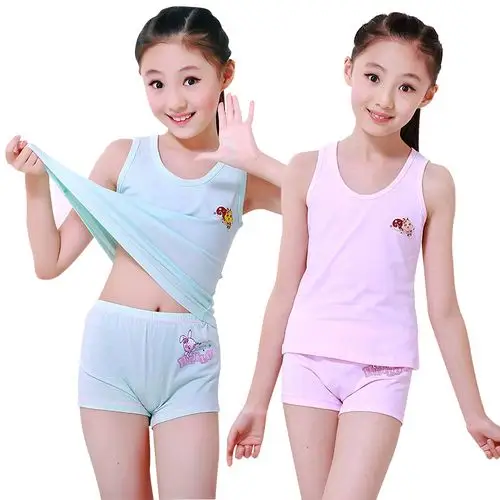 儿童内衣纯棉学生背心小孩吊带套装打底女童大童发育期夏2017宝宝