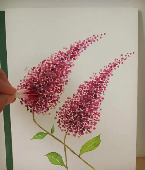 水彩花棉棒画