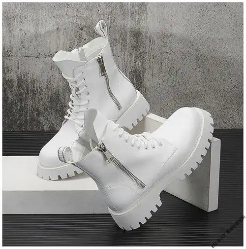 beebuck意大利奢侈品牌男鞋马丁靴男白色靴子韩版潮流厚底高帮鞋内