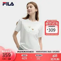 fila斐乐官方短袖t恤女2024夏猫咪刺绣亲肤纯棉上衣