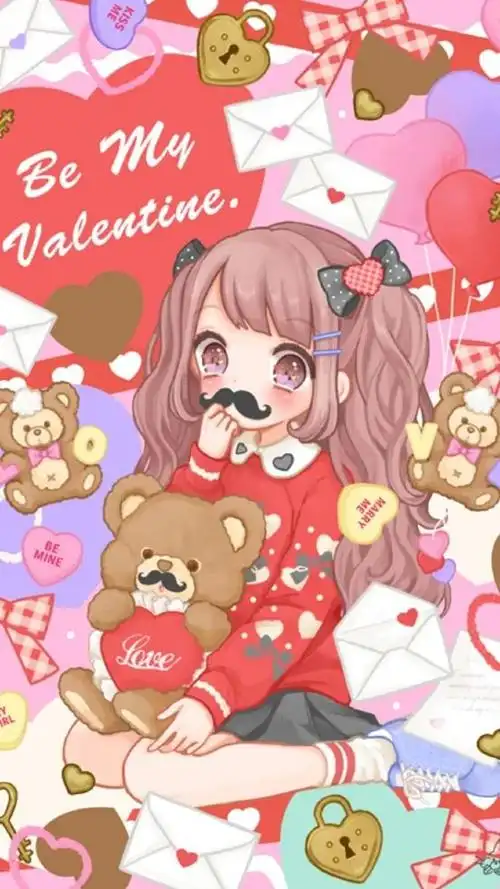 iphone壁纸电脑壁纸插画文字动漫平铺萌物软妹少女心粉色卡通可爱人物