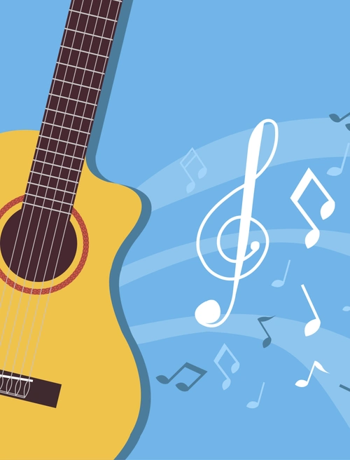 卡通手绘音符吉他音乐节宣传海报背景素材