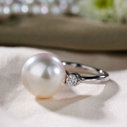 正品南洋大澳白珍珠戒指天然海水珠女戒正圆无暇极强光简单百搭款