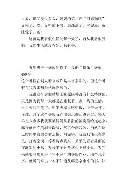五年级关于暑假的作文我的快乐暑假450字docx4页