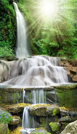 高清3d立体流水生财风景画瀑布玄关背景墙