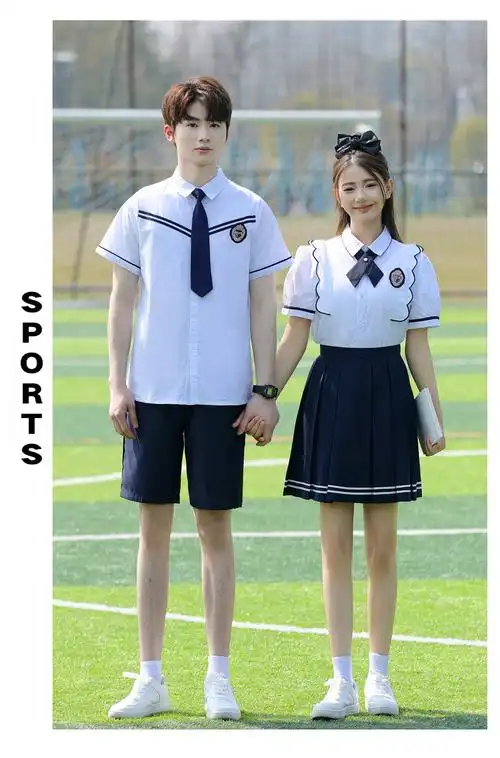 实拍情侣学院风夏季学生短袖套装 班服 校服 - 17网