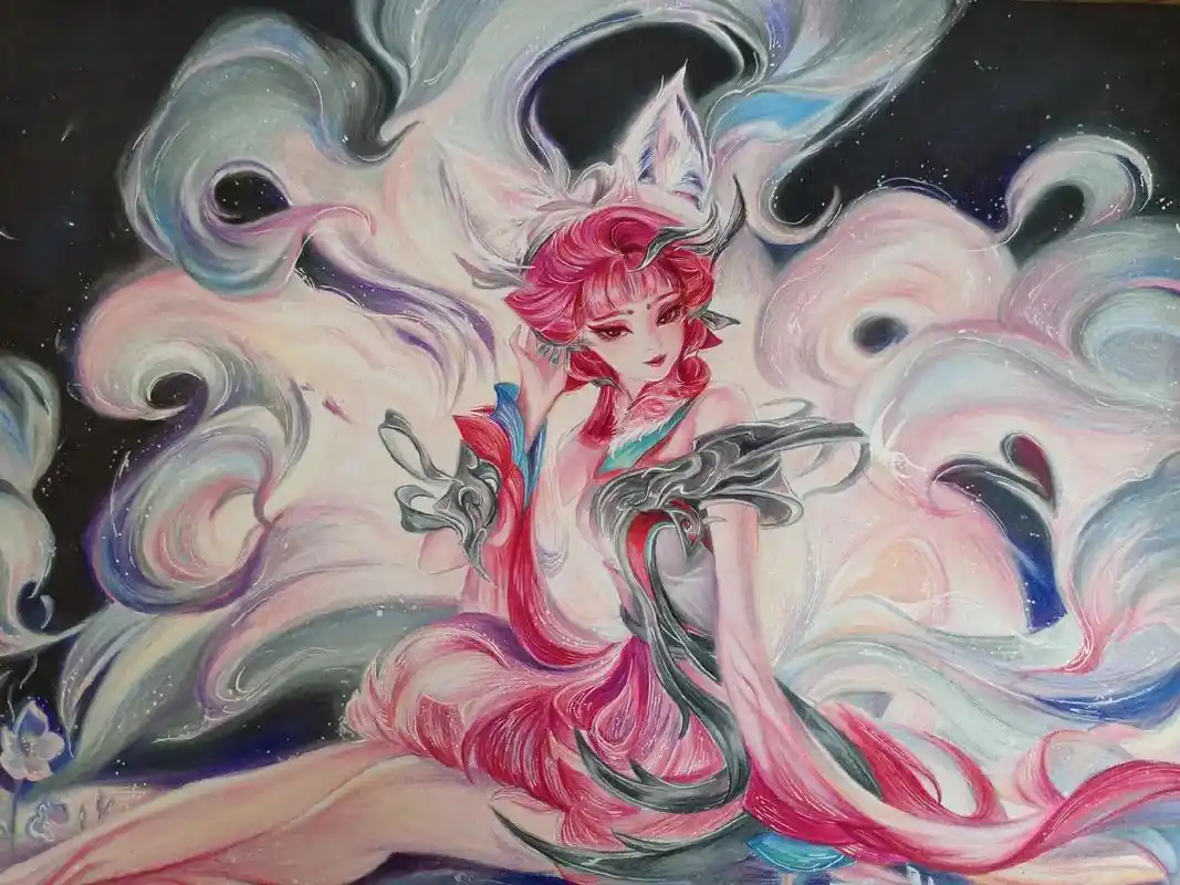 九尾.#手绘 #绘画过程 #妲己九尾狐皮肤 - 抖音