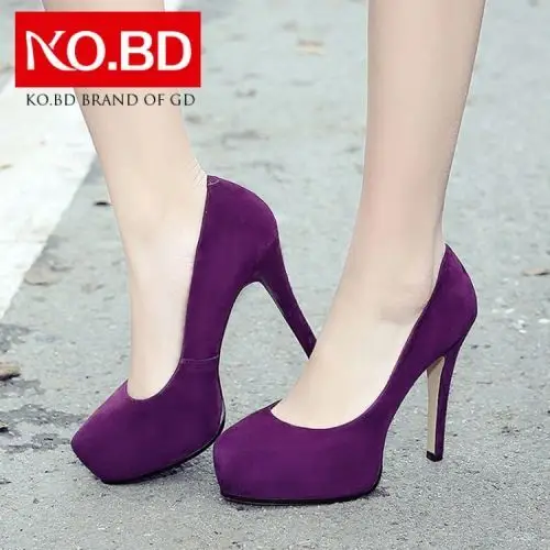 鞋春秋新款磨砂真皮女鞋子e065品牌名称:柯百蒂        紫色高跟鞋女