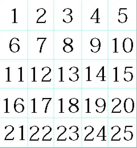 能不能帮忙用作图软件做出来一个240*260图片,5*5的1~25的数字规律