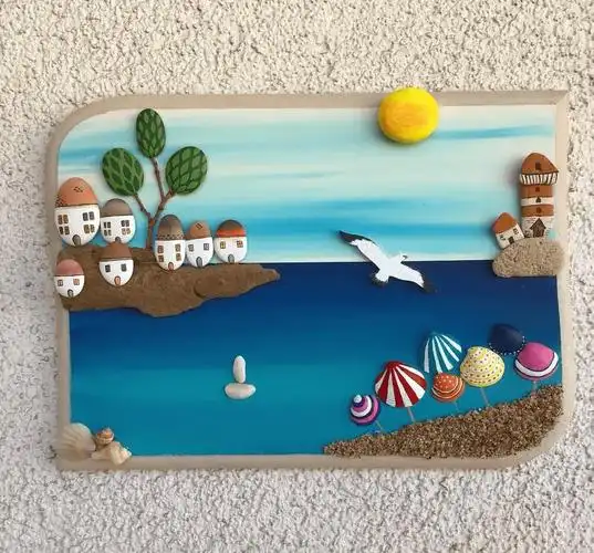 diy石头画丨这个夏天,总要去海边捡一次石头吧!_创意_海浪_镜框
