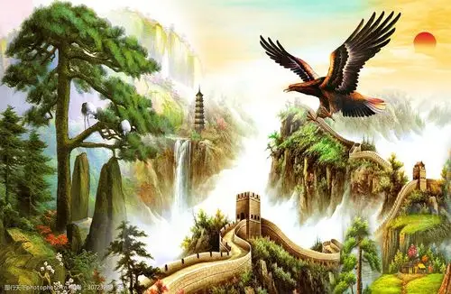 花鸟山水国画风景画背景墙装饰画