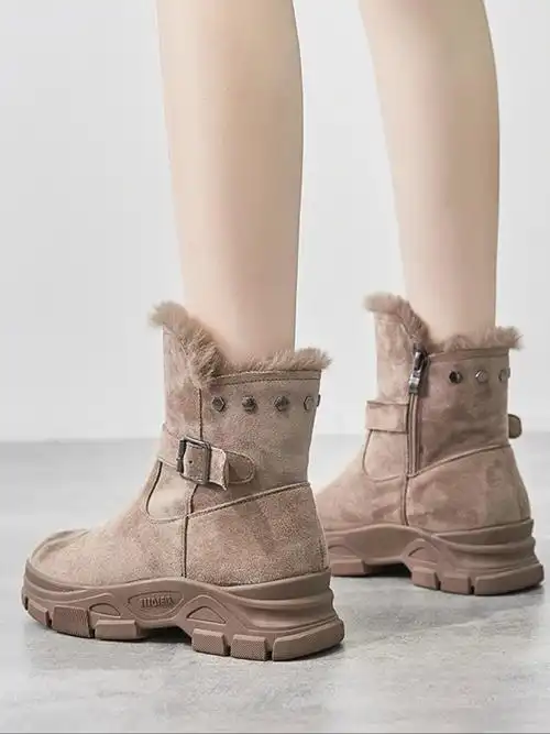 羊猄绒毛雪地靴短靴黑色女靴子冬季必搭配