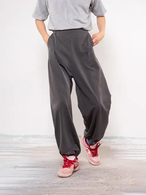 clp复古阔腿灯笼裤休闲裤宽松坠感直筒裤脚收口休闲裤