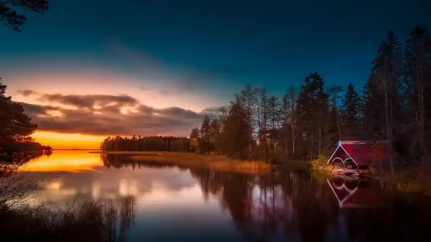 壁纸 芬兰,湖,房子,树,日落,云 1920x1080 full hd 2k 高清壁纸, 图片
