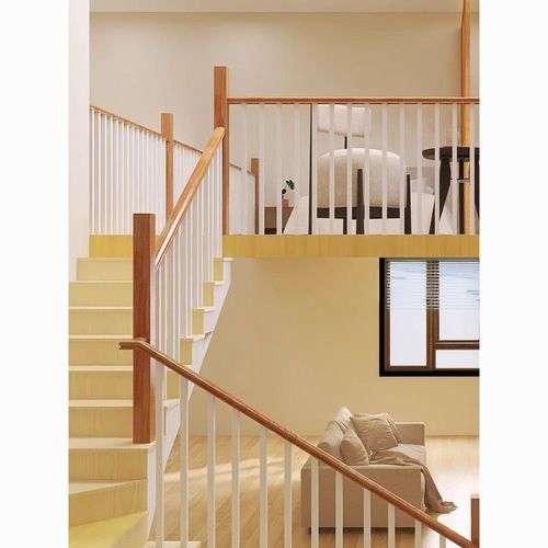 简约现代细致款莎丽格楼梯扶手立柱烤漆自然原木环保健康护栏平台