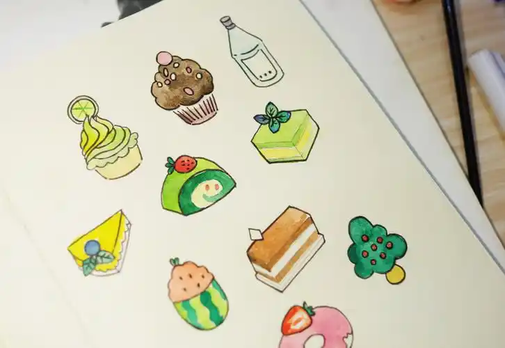 幼儿绘画艺术:甜点简笔画技巧启蒙颜色儿童简笔画:十几款零食与小甜品