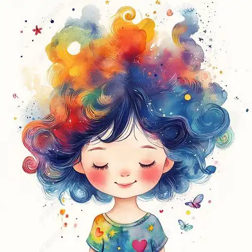 原创手绘炫彩儿童思考插画素材元素-版权可商用