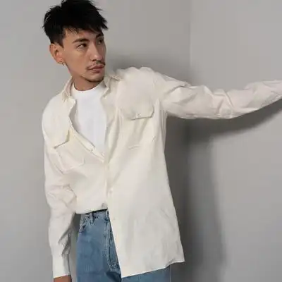 mingz明制亚麻衬衫男宽松潮休闲长袖白色工装衬衫男外穿慵懒风帅