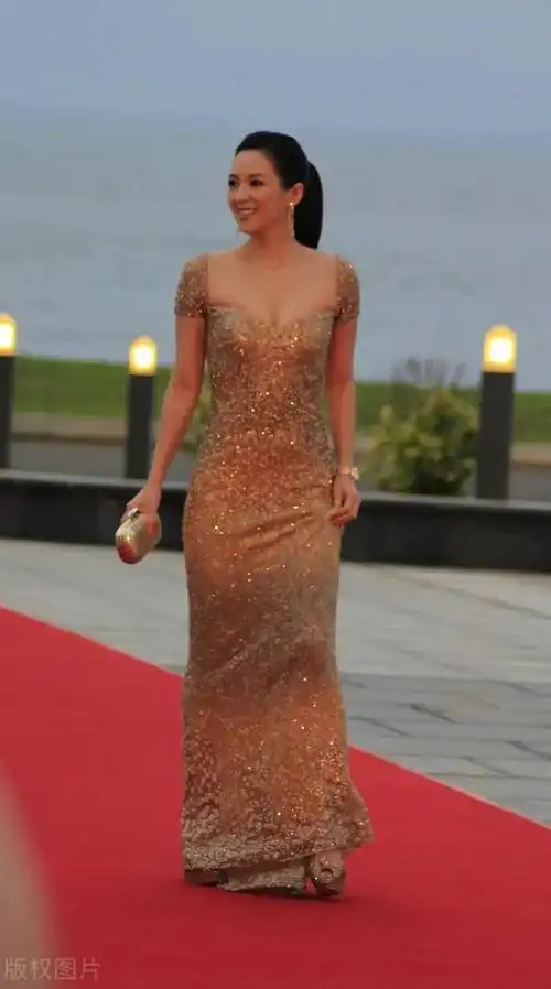章子怡才是"深藏不露",修身礼服撑出凹凸感,"大方领"更撩人