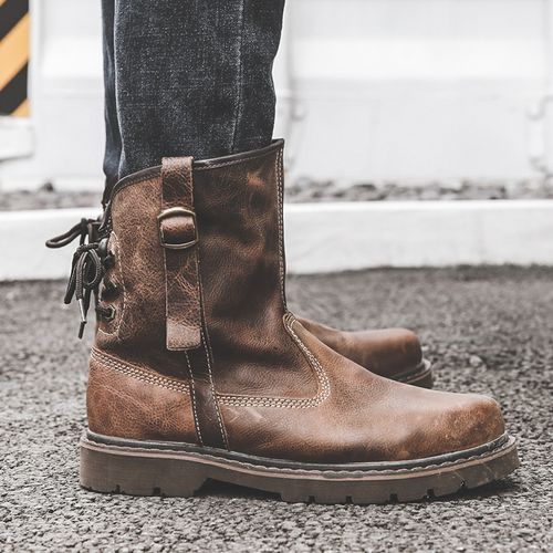 马丁靴男高帮春夏英伦风中筒靴男靴子头层牛皮短靴工装蒙古机车靴