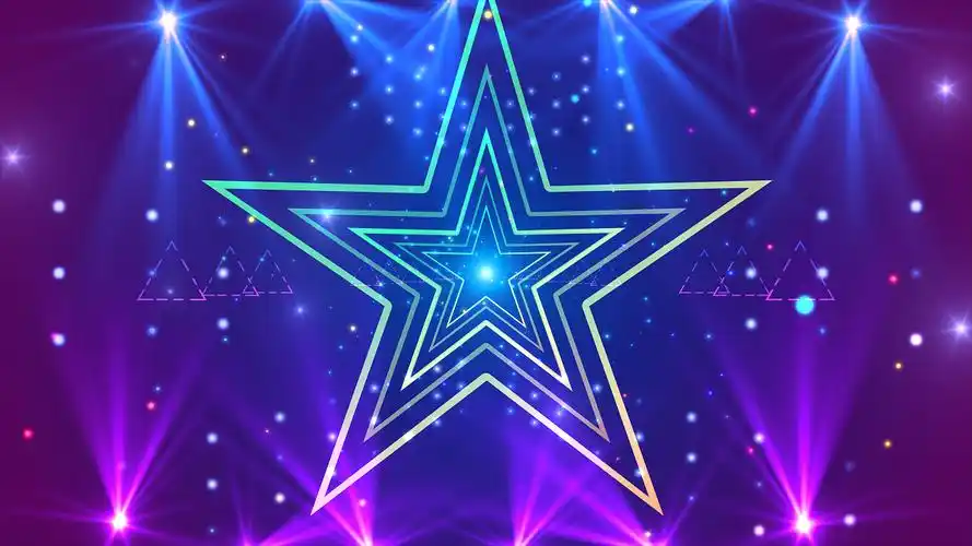 4k酷炫五角星灯光闪烁舞台时尚背景五角星背景