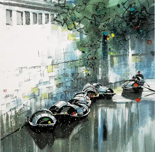 他笔下的江南水乡风情意境超美欣赏国画山水中春意朦胧的乡村风景诗和