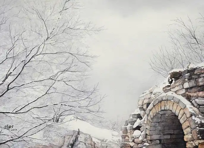 唯美水彩风景 雪长城系列 作者[赵朕吉]|纯艺术|绘画|艺伙v课_原创