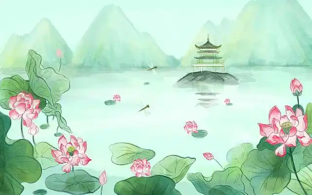 荷花夏季 风景 水彩手绘插画水彩立夏夏天荷花插画
