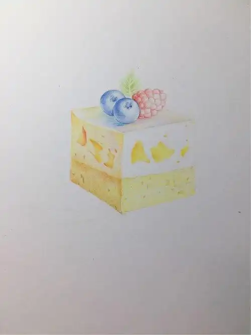 这个作品适合初学者练习体积塑造,方块蛋糕,彩铅手绘教程
